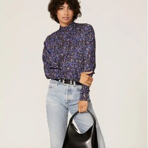 Hunter Bell New York Navy Red Isabel Mock Neck Blouse Top Size Small